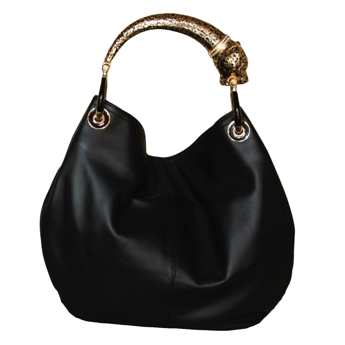 GOLDEN JAGUAR CLASSIC BAG WITH BLACK VEGAN LEATHER