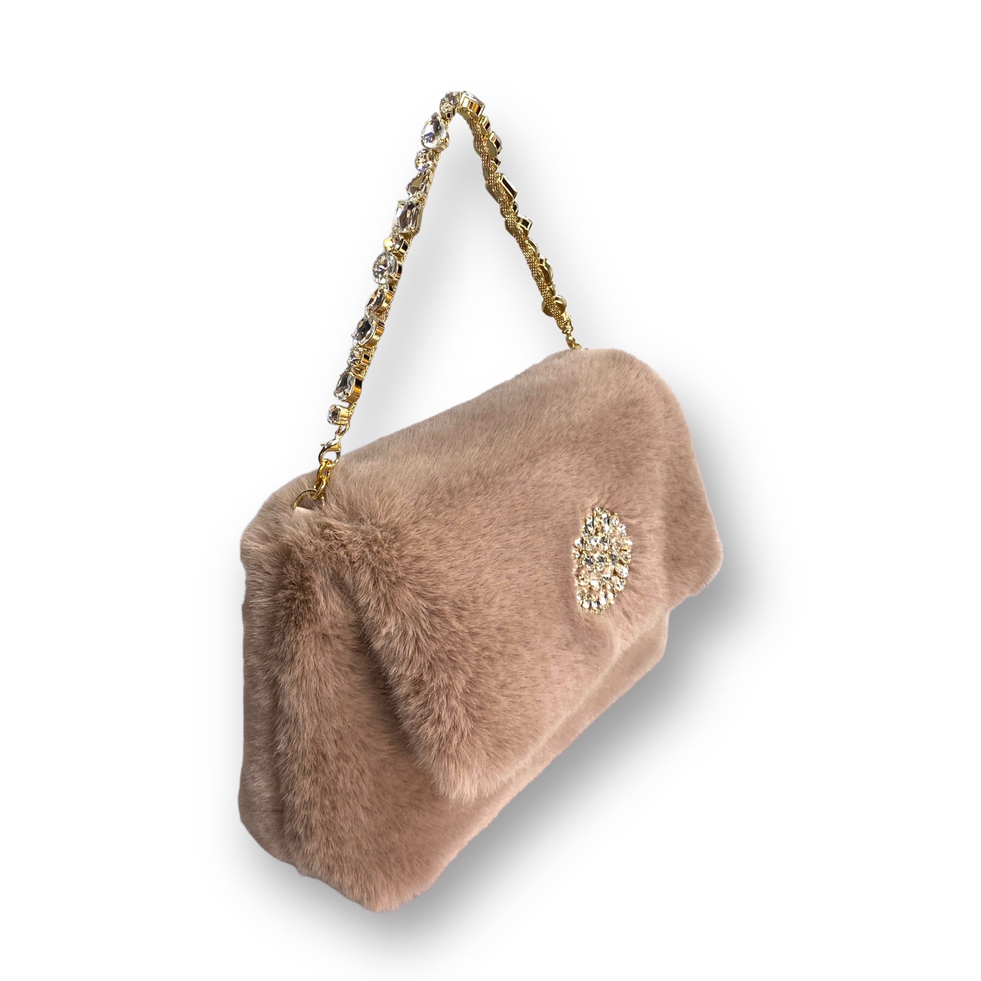 Victoria  handbag in nude pink faux fur
