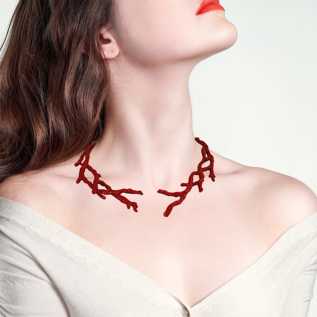 Necklace coral-shaped red small