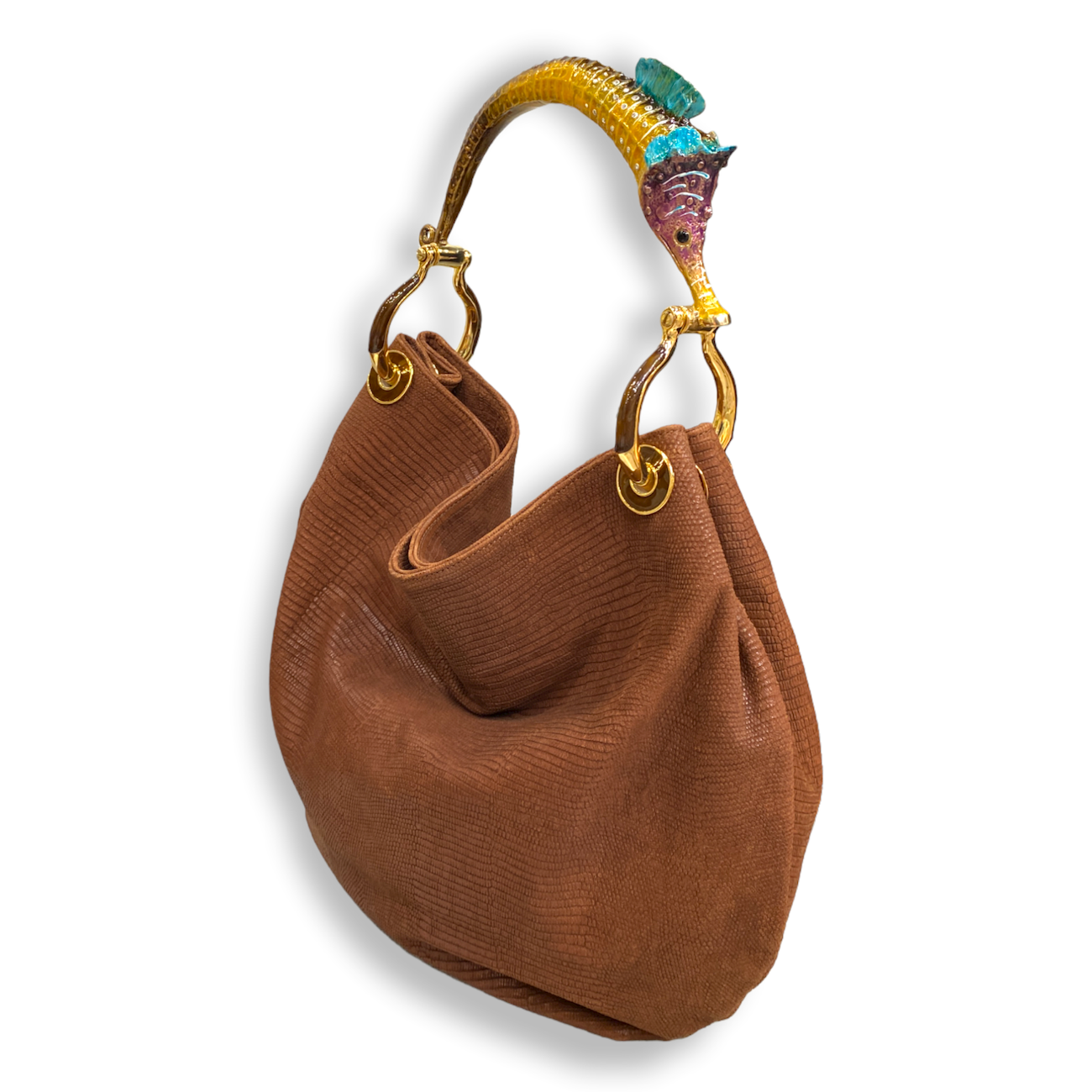  GRANDE BORSA IN PELLE STAMPATA CON MANICO CAVALLUCCIO MARINO CREART2