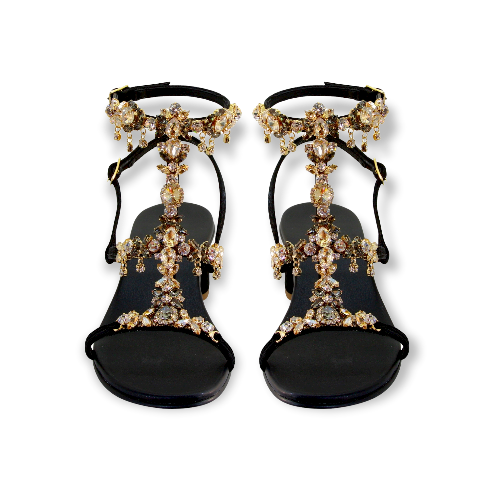Matilde Jewel Sandals With Grey Diamond Crystals And Block Heel