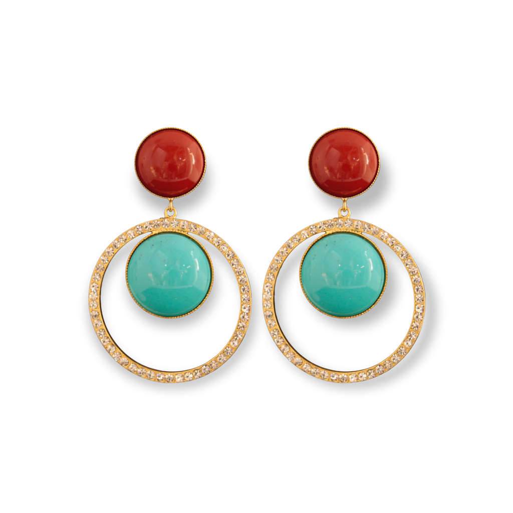 Made in Italy. Carlo Zini. Earrings sea theme Hypoallergenic rhodium plated in 18 KT gold and multicolor enamels elegant construction in swarovski crystals, pearls and multicolored resins 100% handmade in Italy