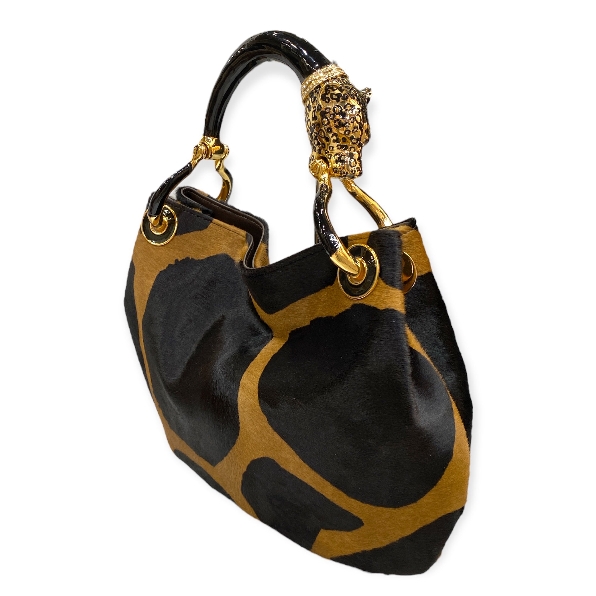 BLACK JAGUAR  WITH GIRAFFA-PRINT PONY HAIR SMALL HANDBAG Creart2