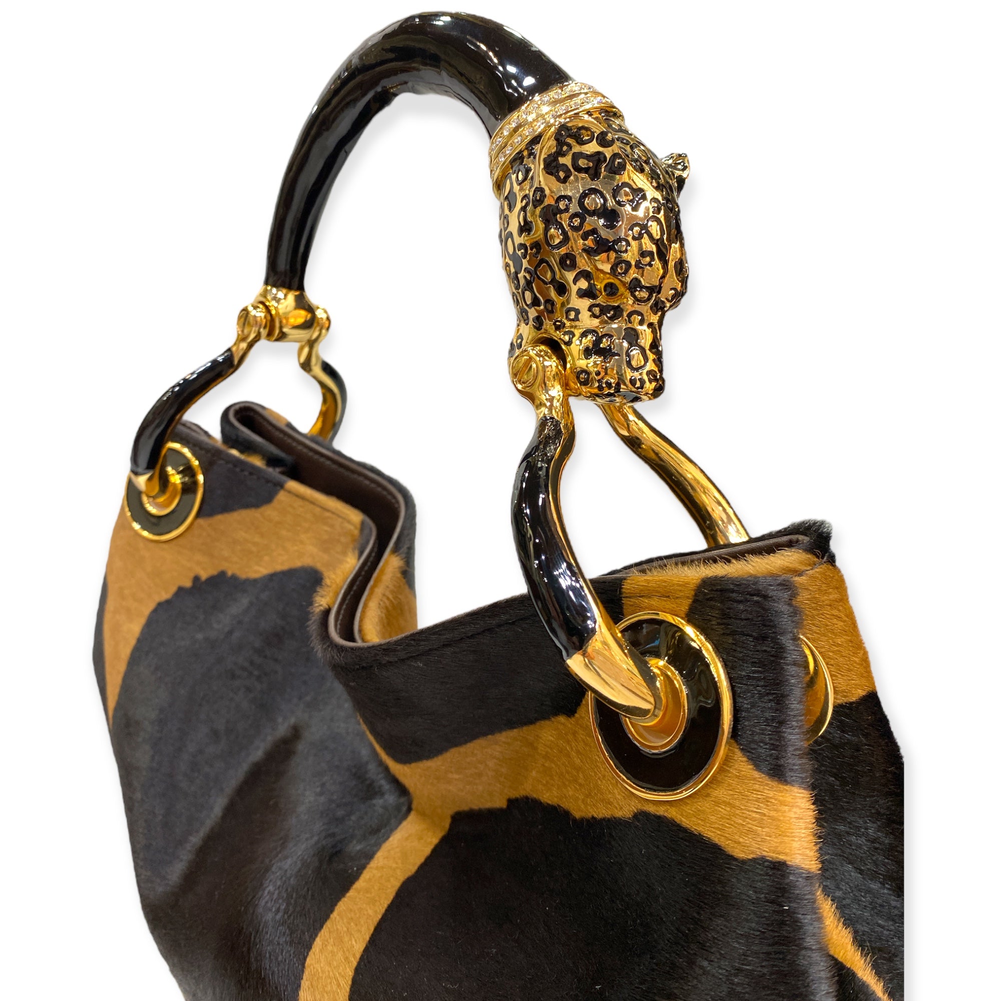 BLACK JAGUAR  WITH GIRAFFA-PRINT PONY HAIR SMALL HANDBAG  Creart2