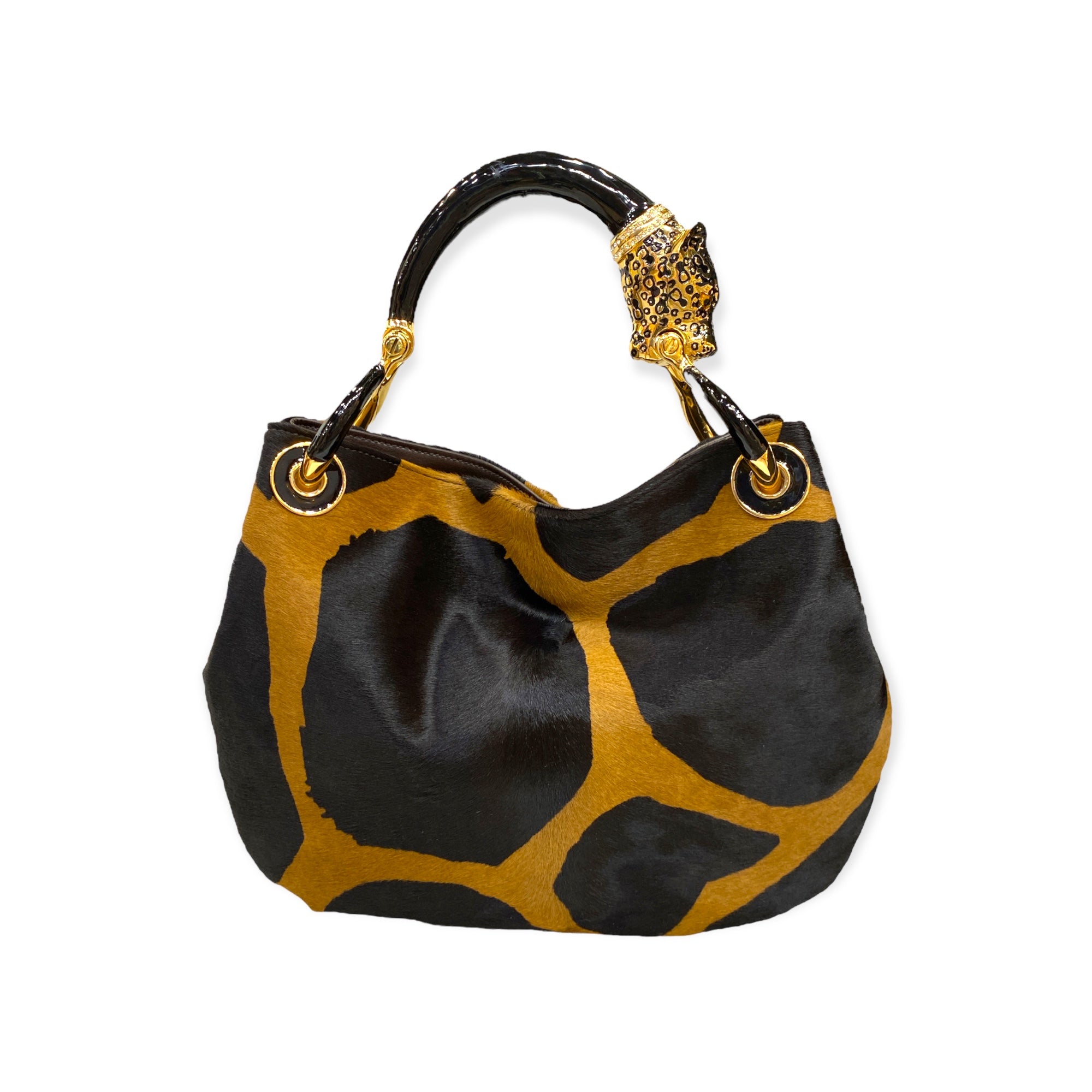 BLACK JAGUAR  WITH GIRAFFA-PRINT PONY HAIR SMALL HANDBAG   Creart2