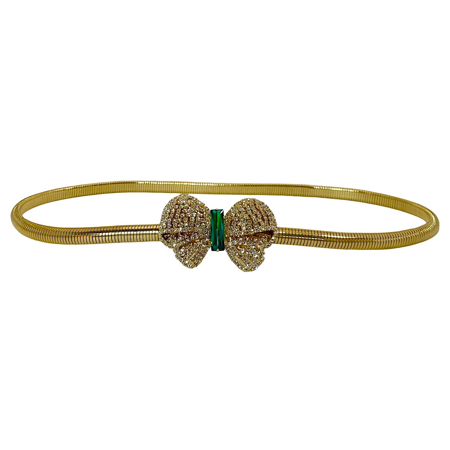 NAOMI Thin Belt With Green and White Crystal Buckle