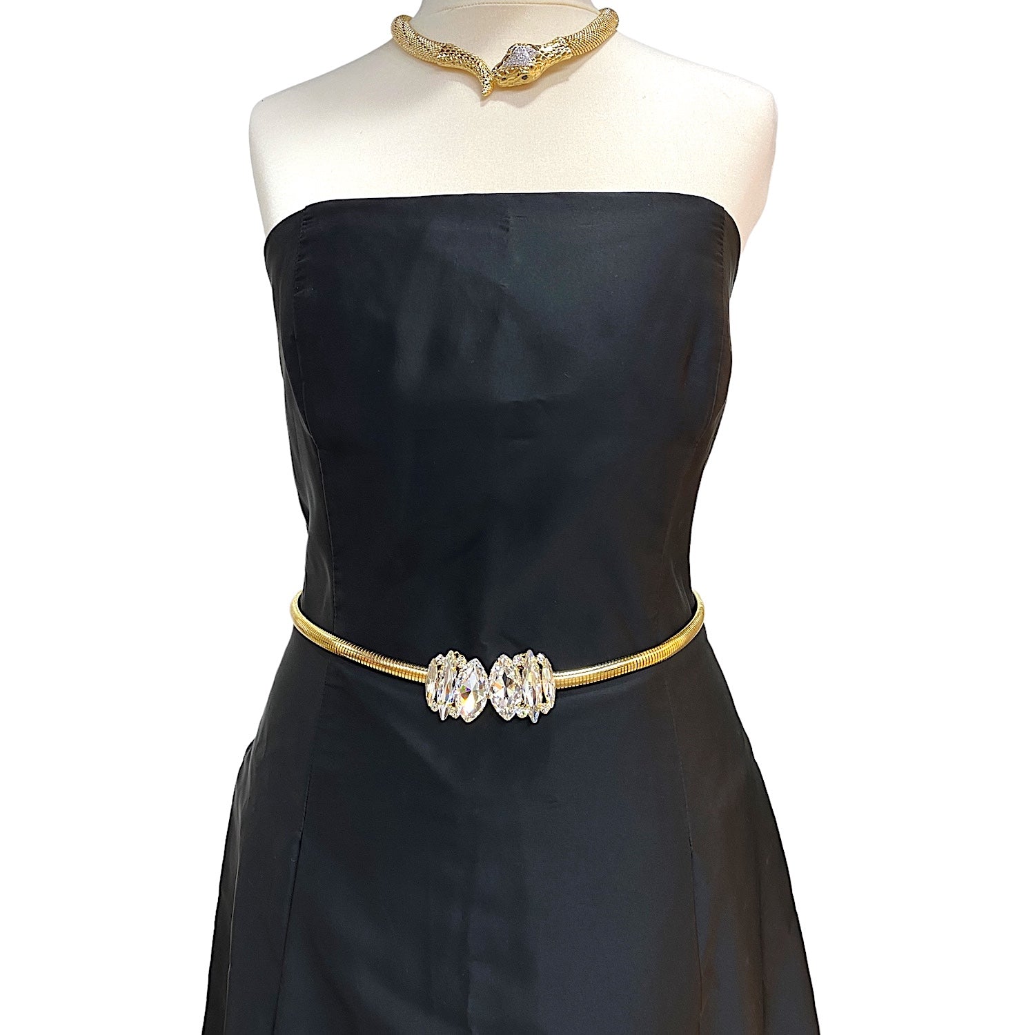 Matilde belt in gold plated metal  with  crystal buckle