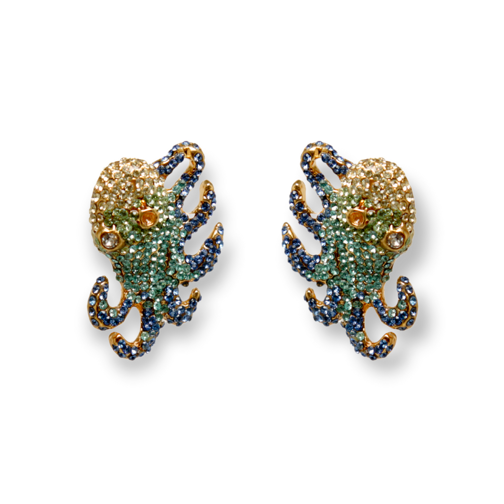 Made in Italy. Carlo Zini. Earrings sea theme Hypoallergenic rhodium plated in 18 KT gold and multicolor enamels elegant construction in swarovski crystals, pearls and multicolored resins 100% handmade in Italy